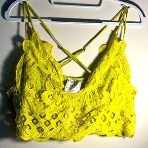 Lace Crochet Spaghetti Strap Bralette - Lime Green/Yellow